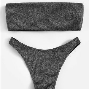 Silver Glitter Bikini with high waisted bottoms
